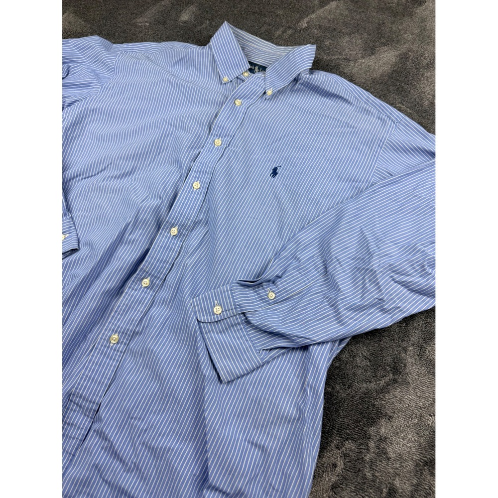 Ralph‎ Lauren Yarmouth Mens 17 35 Blue White Pinstripe Cotton Dress Shirt L/S